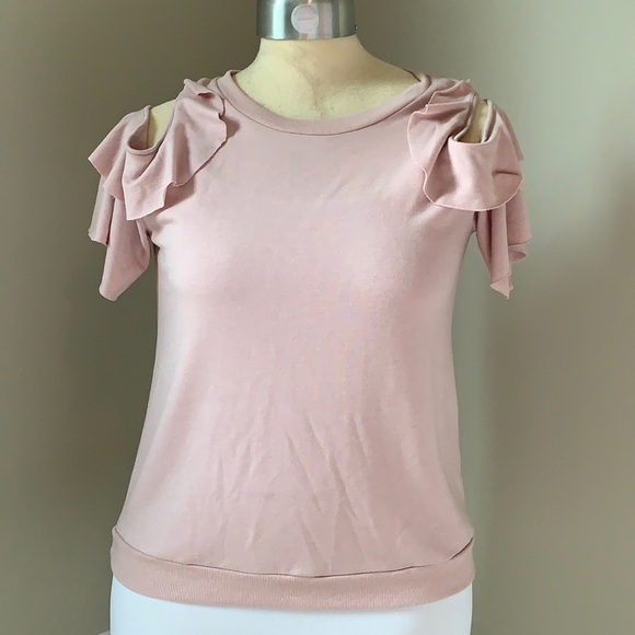 BLU PEPPER Pink Cold Shoulder Shirt Large - Picture 2 of 6